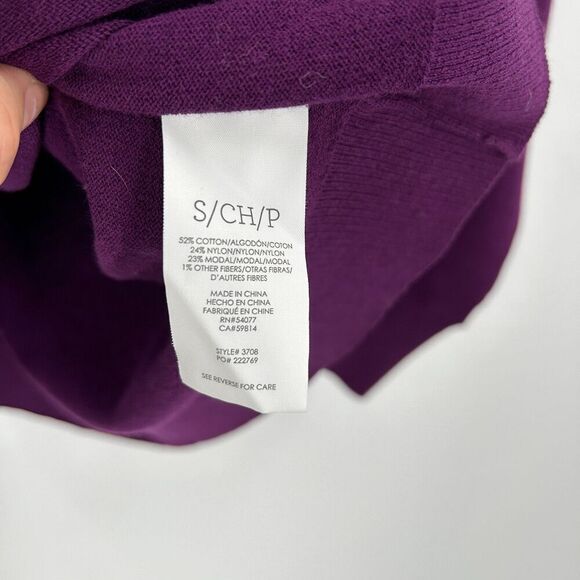 CABI Purple Peek Pullover Crew Neck Knit Open Side Sleeve Blouse Top Size Small - Picture 7 of 7